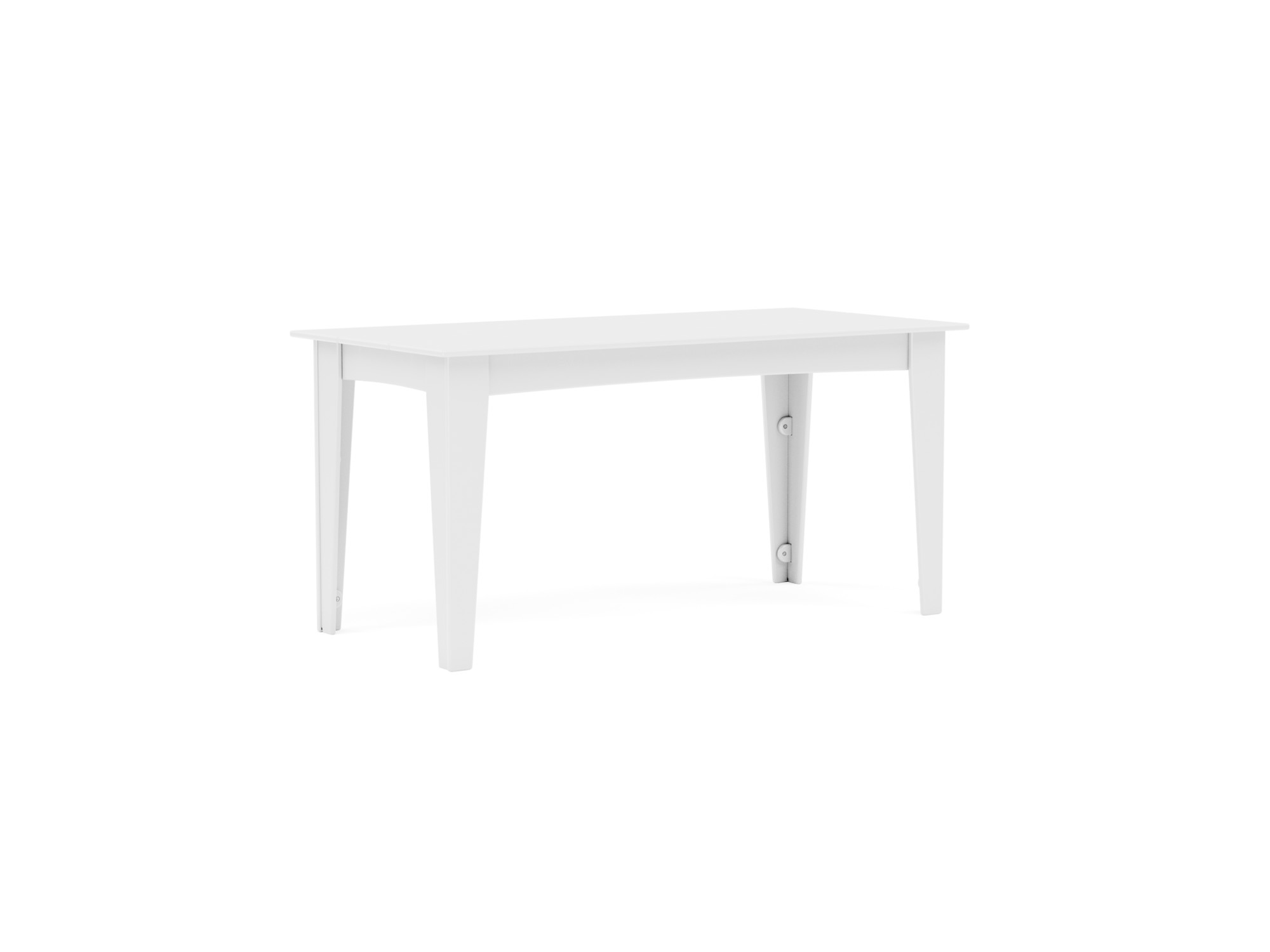 Front angle view of white outdoor dining table